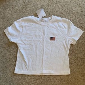 White cropped shirt with american flag embroidery!